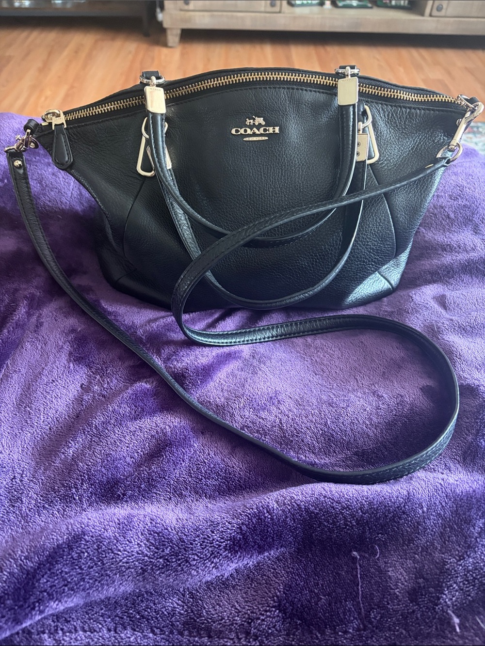 Coach Black Pebbled Leather Shoulder Bag with Gold Hardware